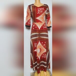Retro Hippie Bohemian Sun & Moon Maxi Dress Sz Med-Lg